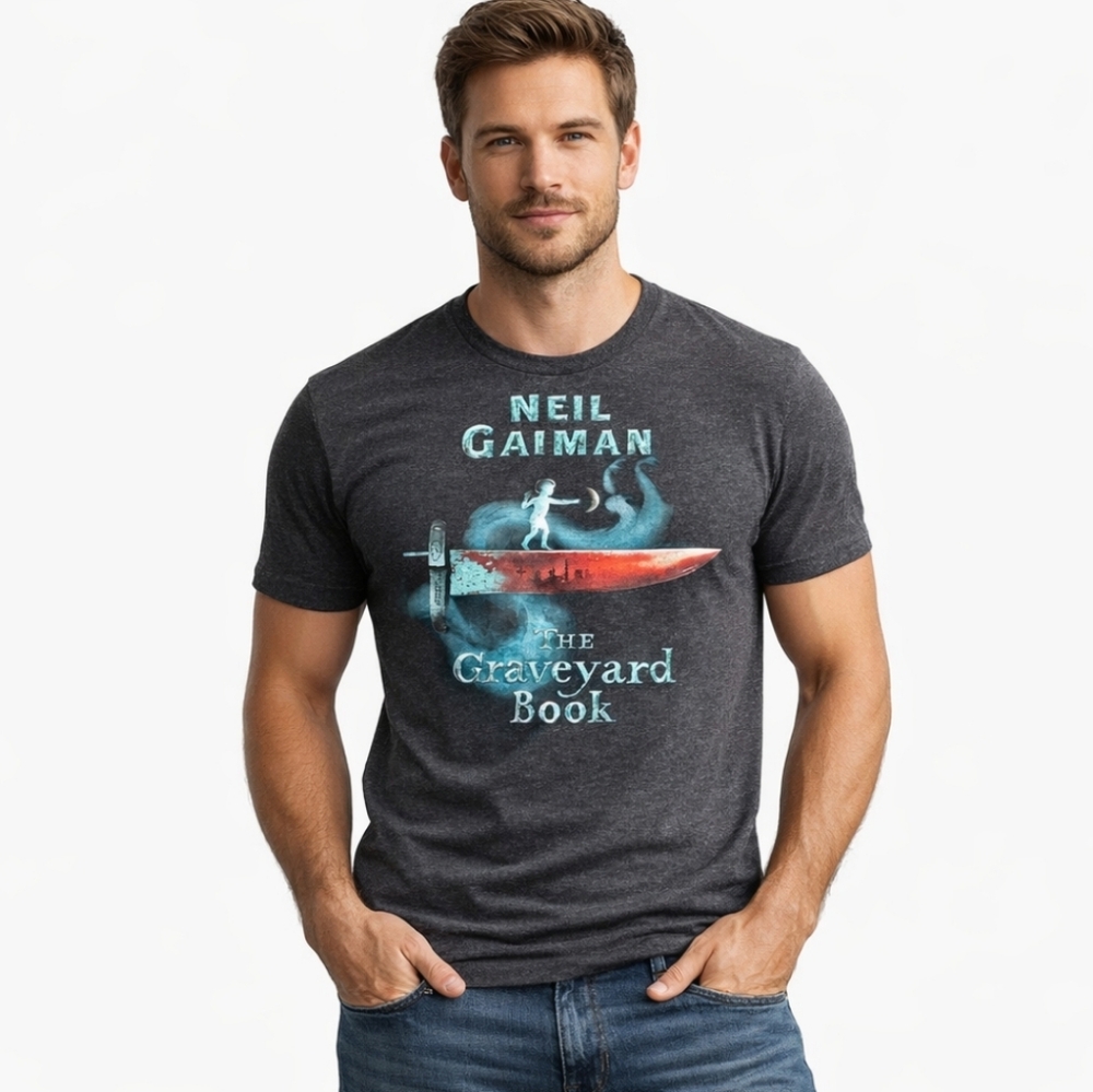 Neil Gaiman The Graveyard Book Graphic T-Shirt Men’s Large Dark Gray Tee